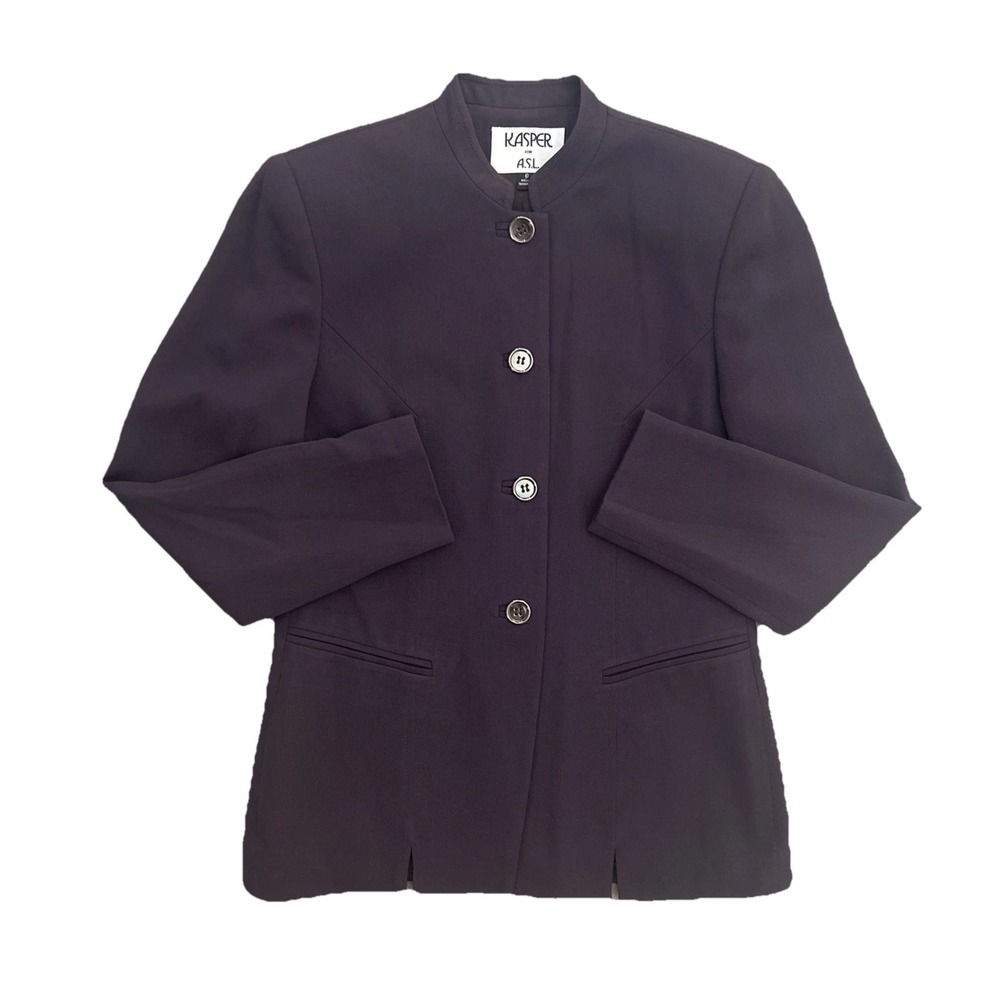 Kasper Women's 6 Purple Blazer Jacket Stand Collar Lined Shoulder Pads Vintage
